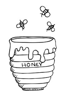 pote mel e abelhas voando